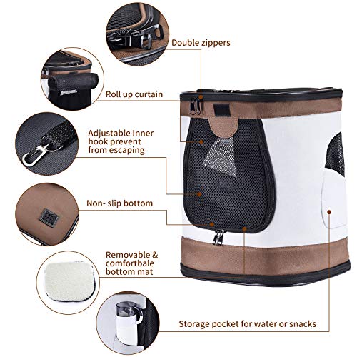 HAPPY HACHI Mochila Plegable para Perros Gatos Transporte para Perro Bolso Transportín Viaje con Correa Relleno Ajustable Camiseta Transpirable Marrón