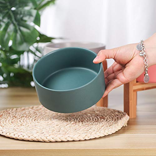 HCHLQLZ Verde Ceramica Comedero Elevado Perro y Comedero Gato - 850 ml - En un Elegante Soporte de bambú - También Adecuado para Perros Grandes/Grandes felinos