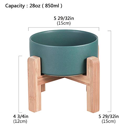 HCHLQLZ Verde Ceramica Comedero Elevado Perro y Comedero Gato - 850 ml - En un Elegante Soporte de bambú - También Adecuado para Perros Grandes/Grandes felinos