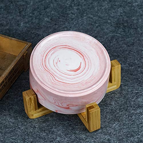 Hetoco Mármol Rosa Ceramica Comedero Perro y Comedero Gato - 850 ml - En un Elegante Soporte de bambú - También Adecuado para Perros Grandes/Grandes felinos