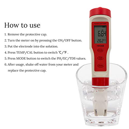 HiKiNS Medidor Digital de Calidad del Agua Alta precisión 4 en 1 PH/TDS/EC/Temp Tester para acuarios Hidropónicos Pool SPA Agua Potable