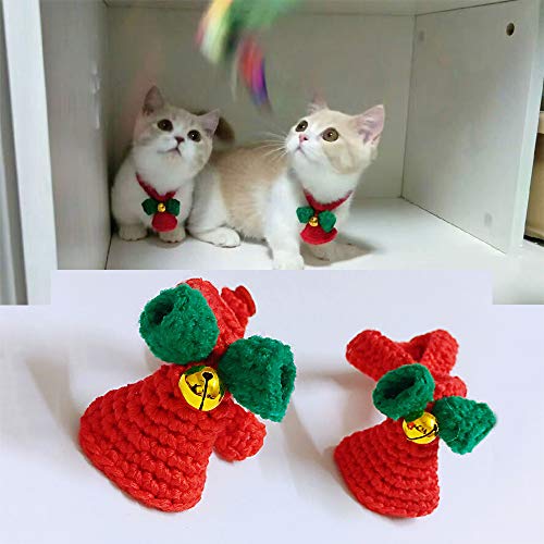 HXHON Collar de Perro de Lana Tejida Pajarita de Navidad con Campanilla Decorativa Cinta Collar Cuello Ajustable Bufanda Colgante para Cachorros Gatitos
