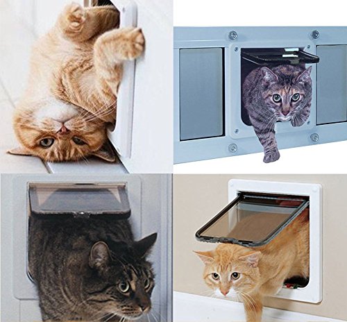 iado - puerta para gatera con 4 posiciones para gato y animales pequeños, con túnel, bloqueable, fácil de instalar, blanco