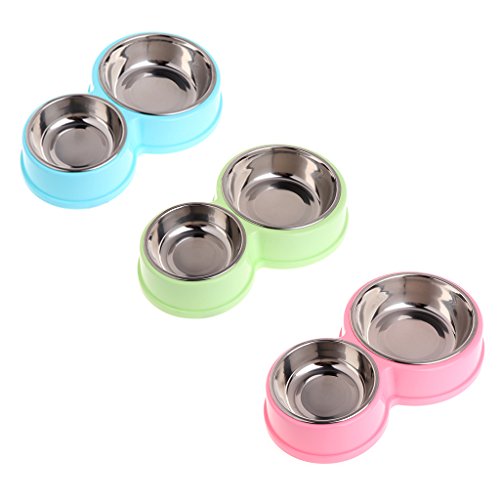 Jiamins Comedero de agua para perros de acero inoxidable con doble cuenco, para gatos y cachorros, color rosa