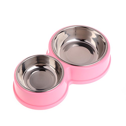 Jiamins Comedero de agua para perros de acero inoxidable con doble cuenco, para gatos y cachorros, color rosa