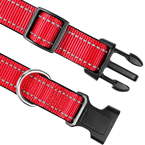 Joytale Collar Perro Reflectante,Nylon Collar Acolchado con Neopreno,Ajustable para Perros Mediano,35-50cm,Rojo