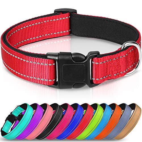 Joytale Collar Perro Reflectante,Nylon Collar Acolchado con Neopreno,Ajustable para Perros Mediano,35-50cm,Rojo