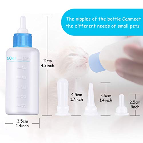 Kit de Biberón de Mascotas, Biberón Líquido para Gatos de Exprimir Kit de Tubos de Aguja y Mini Pezones de Repuesto para Gatito Perrito Herramienta de Alimentación para Mascotas Pequeñas