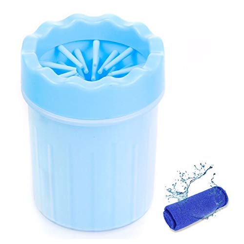 Limpiador de Huellas de Perro, Limpia Patas Perro Portátil,Lavadora de pies de Perro, Taza de Limpieza para Mascotas, Limpiador de Patas para Perro Gato con Toalla (blue)