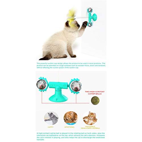 LLOVER Meow Planet Spinning Cat Toy Carrusel Funny Cat Stick, Versión Mejorada con Pluma, Bola, Catnip Spinning, Divertido Coche De Juguete para Gatos, Suministros para Gatos, Juguete para Gatos