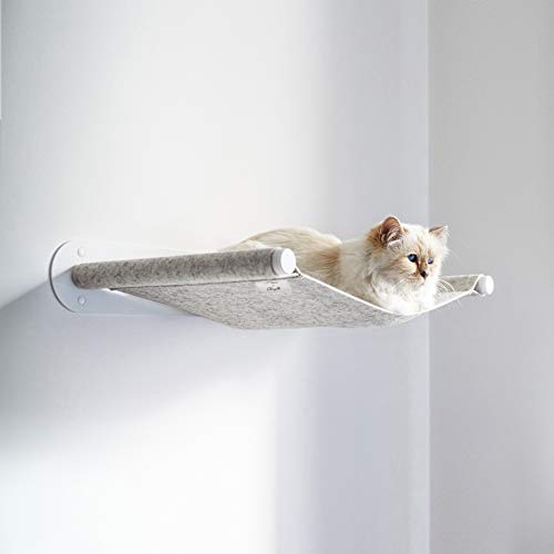 LucyBalu X Choupette I Edición Limitada I Hamaca para Gato I Hamaca de Pared 65 x 10 x 35 cm I Metal Recubierto de Polvo y Fieltro de Lana Natural (Blanco/Champagne Melange)