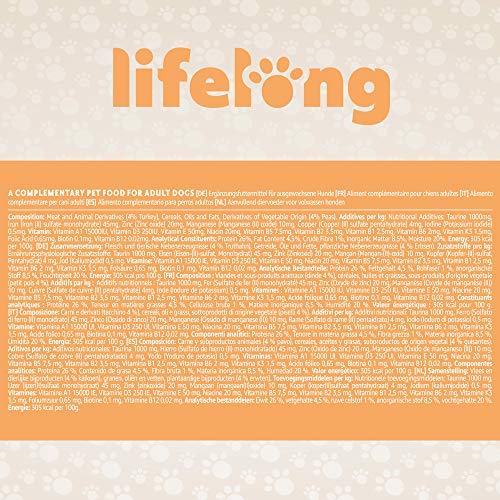 Marca Amazon - Lifelong - Treats para perros, ricos en proteínas, con pavo (4 botes x 500gr)