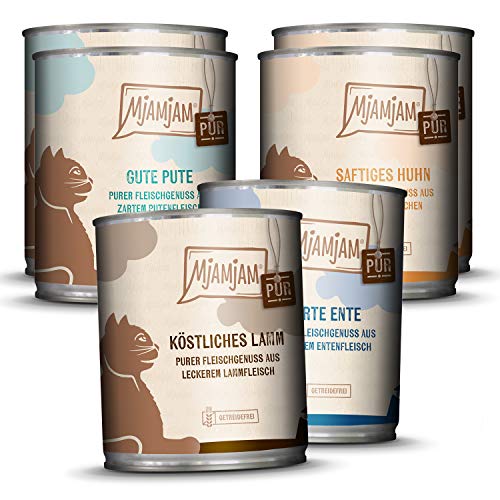 MjAMjAM - Pienso acuoso para Gatos - Mix Pack V Puro Placer de Comer Carne - Sin Cereales - 6 x 800g