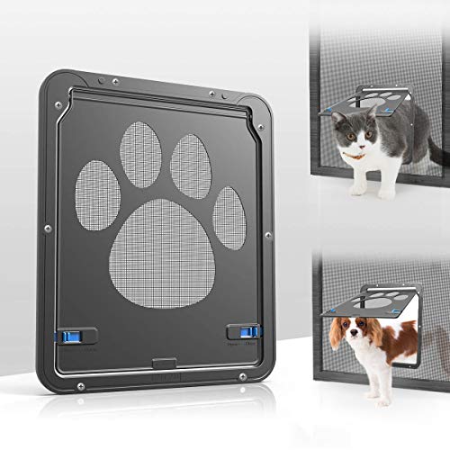 Namsan Puerta de pantalla para gatos – Tamaño interior de 21 x 26,4 cm, puerta corredera con solapa magnética para puertas exteriores, puerta de gato con cerradura