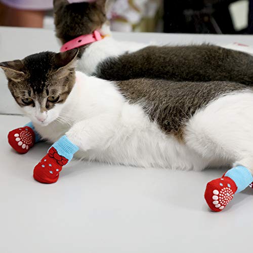 N\O Heiqlay Calcetines para Perros, Calcetines para Mascotas Protectores de Patas para Perros Calcetines Antideslizantes Control de tracción protección para Las Patas para Perros Gatos, 4 Juegos, S