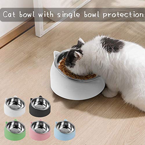 O-Kinee Cuenco del Gato, Tazones para Gatos Antivomitos, Comedero Gato 15° Inclinable Tazón, Cuenco de Alimentación para Gatos, Comederos Perros Gatos, Acero Inoxidable, Base Antideslizante 200 ML