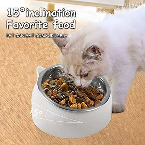 O-Kinee Cuenco del Gato, Tazones para Gatos Antivomitos, Comedero Gato 15° Inclinable Tazón, Cuenco de Alimentación para Gatos, Comederos Perros Gatos, Acero Inoxidable, Base Antideslizante 200 ML