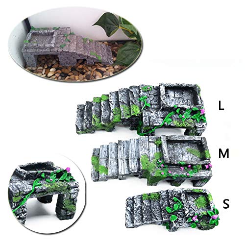 OMEM Caja de cría de reptiles, hábitat, decoración de terrario, escondite de tortuga, rampa para tomar el agua, cuenco de alimentación, humidificar las cuevas