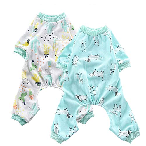 Oncpcare 2 pijamas para perro (perro + oasis) de algodón suave, ropa de noche para perro, cómoda y adorable, ropa para mascotas, pijama para perros, cachorros y gatos