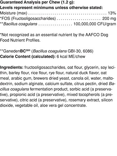Pet Mascota del Natural de Vermont Diario para Perros, para la Salud digestiva Probiótico Suplemento, 60 Bite tamaño Suave – Chucherías