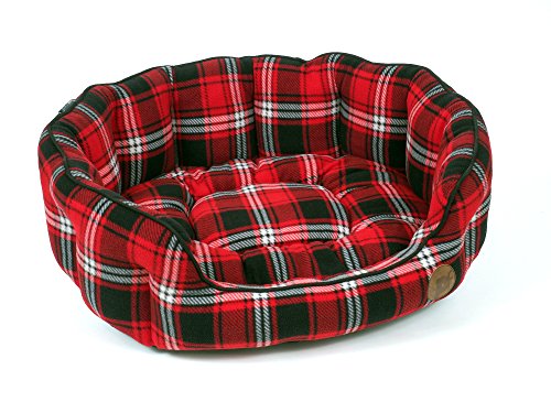 Petface Cama Ovalada para Perro, diseño a Cuadros, Color Rojo, tamaño Mediano