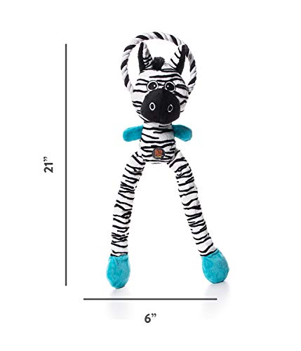 Petstages Thunda Tugga Leggy - Juguete para morder para Perros - Interactivo y con Sonido - Cebra - Negro - Tamaño único