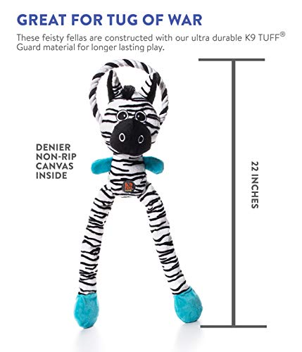 Petstages Thunda Tugga Leggy - Juguete para morder para Perros - Interactivo y con Sonido - Cebra - Negro - Tamaño único