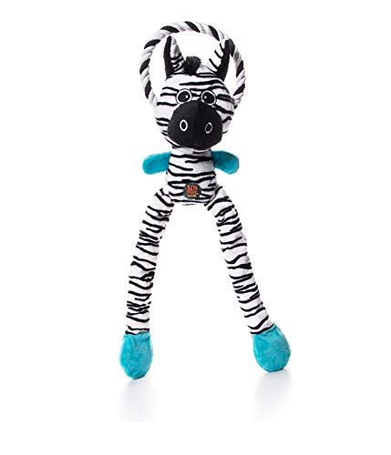 Petstages Thunda Tugga Leggy - Juguete para morder para Perros - Interactivo y con Sonido - Cebra - Negro - Tamaño único