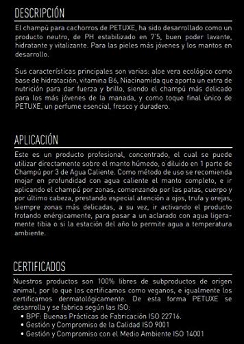 Petuxe Champú Vegano para cachorros. Champú Vegano Perros. Champú Mascotas. Todas las razas. Lavante, hidratante y vitalizante. Aloe Vera ecológico (500 ml)