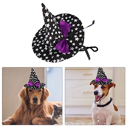 POPETPOP Mascota Disfraz de Halloween Mago Bruja Sombrero para Gato Perro Disfraz de Mago de Halloween para Perros Gato (Negro)
