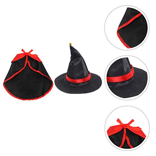 POPETPOP Mascota Manto de Halloween Mago Bruja Sombrero para Gato Perro Disfraz de Mago de Halloween para Cachorros Perros Gato (Negro)
