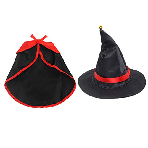 POPETPOP Mascota Manto de Halloween Mago Bruja Sombrero para Gato Perro Disfraz de Mago de Halloween para Cachorros Perros Gato (Negro)