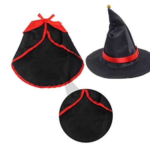 POPETPOP Mascota Manto de Halloween Mago Bruja Sombrero para Gato Perro Disfraz de Mago de Halloween para Cachorros Perros Gato (Negro)
