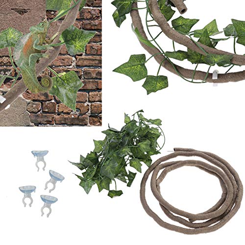 POPETPOP Vides de Reptiles Artificiales, Enredaderas de Decoración de Terrarios, Decoración de Hábitat de Reptiles para Serpientes Ranas Tortuga Lagarto y Otros Reptiles (Verde)