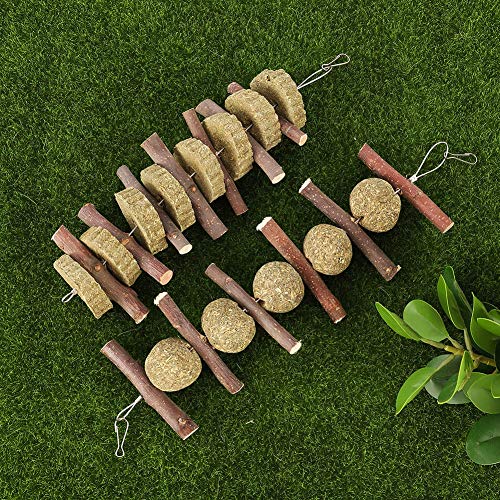 Popuppe 2 piezas juguete para masticar ramas de manzana natural para pasteles de hierba, bola de hierba, juguetes para pequeños animales conejos, hámsters, chinchillas cobayas