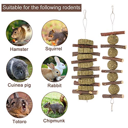 Popuppe 2 piezas juguete para masticar ramas de manzana natural para pasteles de hierba, bola de hierba, juguetes para pequeños animales conejos, hámsters, chinchillas cobayas