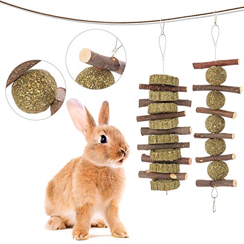Popuppe 2 piezas juguete para masticar ramas de manzana natural para pasteles de hierba, bola de hierba, juguetes para pequeños animales conejos, hámsters, chinchillas cobayas