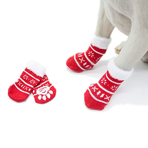 Poseca Calcetines navideños para Mascotas para Perros y Gatos Calcetines para muñecos de Nieve para Perros Calcetines para Renos Calcetines Antideslizantes para Perros