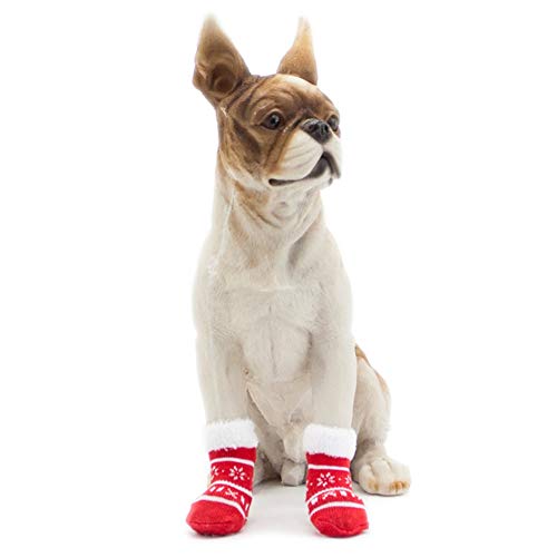 Poseca Calcetines navideños para Mascotas para Perros y Gatos Calcetines para muñecos de Nieve para Perros Calcetines para Renos Calcetines Antideslizantes para Perros