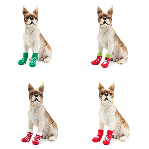 Poseca Calcetines navideños para Mascotas para Perros y Gatos Calcetines para muñecos de Nieve para Perros Calcetines para Renos Calcetines Antideslizantes para Perros