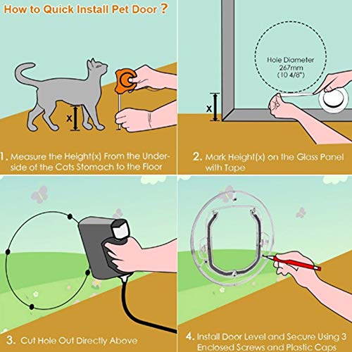 Puerta abatible para gatos Puerta abatible para mascotas con cerradura de 4 vías Puerta magnética redonda para perros Entrada y salida Puerta segura para mascotas para gatos y perros pequeños Perritos
