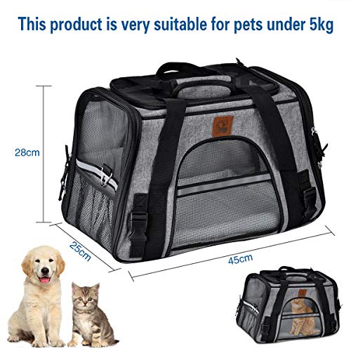 Queta Transportin Perro Gato Bolsa Transporte Gato Trasportines Gato para Perros Gatos Conejos Viaje Coche Aeronave Gris