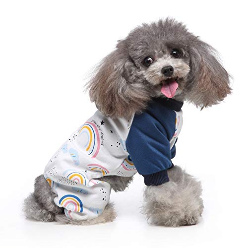 Rainbow Imprimir Perro Ropa de Perro Algodón Desgaste Inicio Pijamas de Cuatro Patas Ropa cómoda para Perros (Color : Dark Blue, Size : Medium)