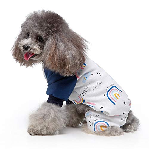 Rainbow Imprimir Perro Ropa de Perro Algodón Desgaste Inicio Pijamas de Cuatro Patas Ropa cómoda para Perros (Color : Dark Blue, Size : Medium)