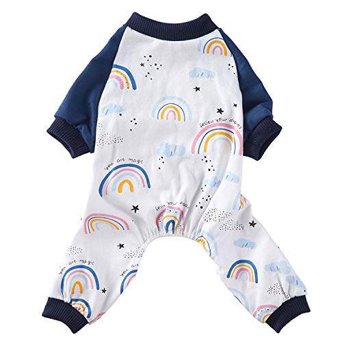 Rainbow Imprimir Perro Ropa de Perro Algodón Desgaste Inicio Pijamas de Cuatro Patas Ropa cómoda para Perros (Color : Dark Blue, Size : Medium)