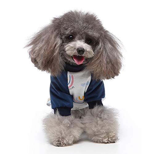 Rainbow Imprimir Perro Ropa de Perro Algodón Desgaste Inicio Pijamas de Cuatro Patas Ropa cómoda para Perros (Color : Dark Blue, Size : Medium)