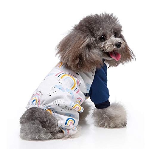 Rainbow Imprimir Perro Ropa de Perro Algodón Desgaste Inicio Pijamas de Cuatro Patas Ropa cómoda para Perros (Color : Dark Blue, Size : Medium)