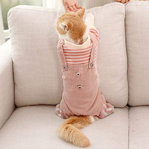Ropa de Gato de una Pieza británica Corta Azul títere Gato cálido Cuatro Patas Lindo Anti-Pelo Mascota otoño y Ropa de Invierno (Color : Pink-L)