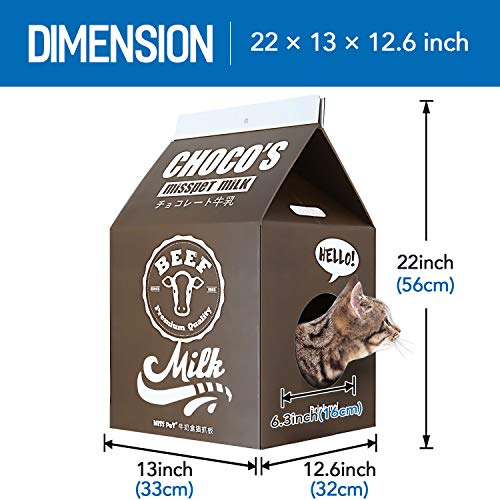 ScratchMe Cat Condo Rascador Postal Cartón, Forma Caja de Leche Gato Rascador Casa Cama, Color Negro