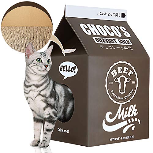 ScratchMe Cat Condo Rascador Postal Cartón, Forma Caja de Leche Gato Rascador Casa Cama, Color Negro